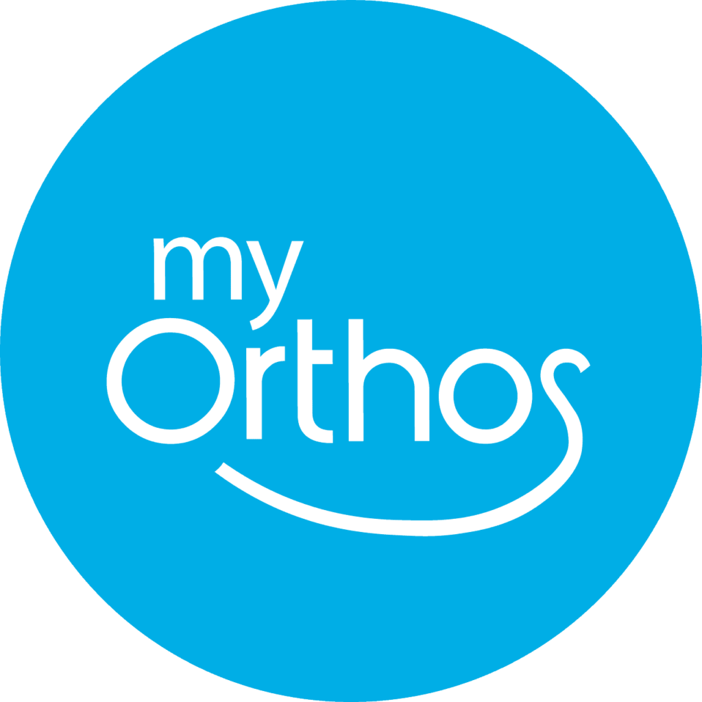 Blue and white myOrthos logo